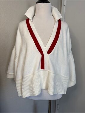 Maeve | V-Neck Pullover Sweater with Red Trim
